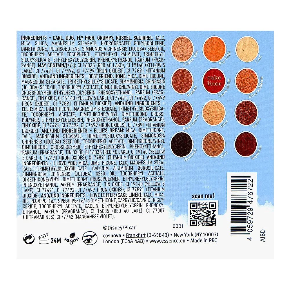 ence Disney Pixar Up Eyeshadow Palette, Vegan, 01 Adventure Ahead, 8.2g packaging image