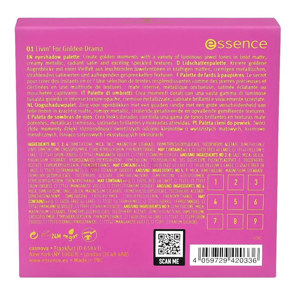 ence Golden Days Ahead Eyeshadow Palette, 9 Colors, Vegan, 5.85g, 01 Livin'For Golden Drama packaging image