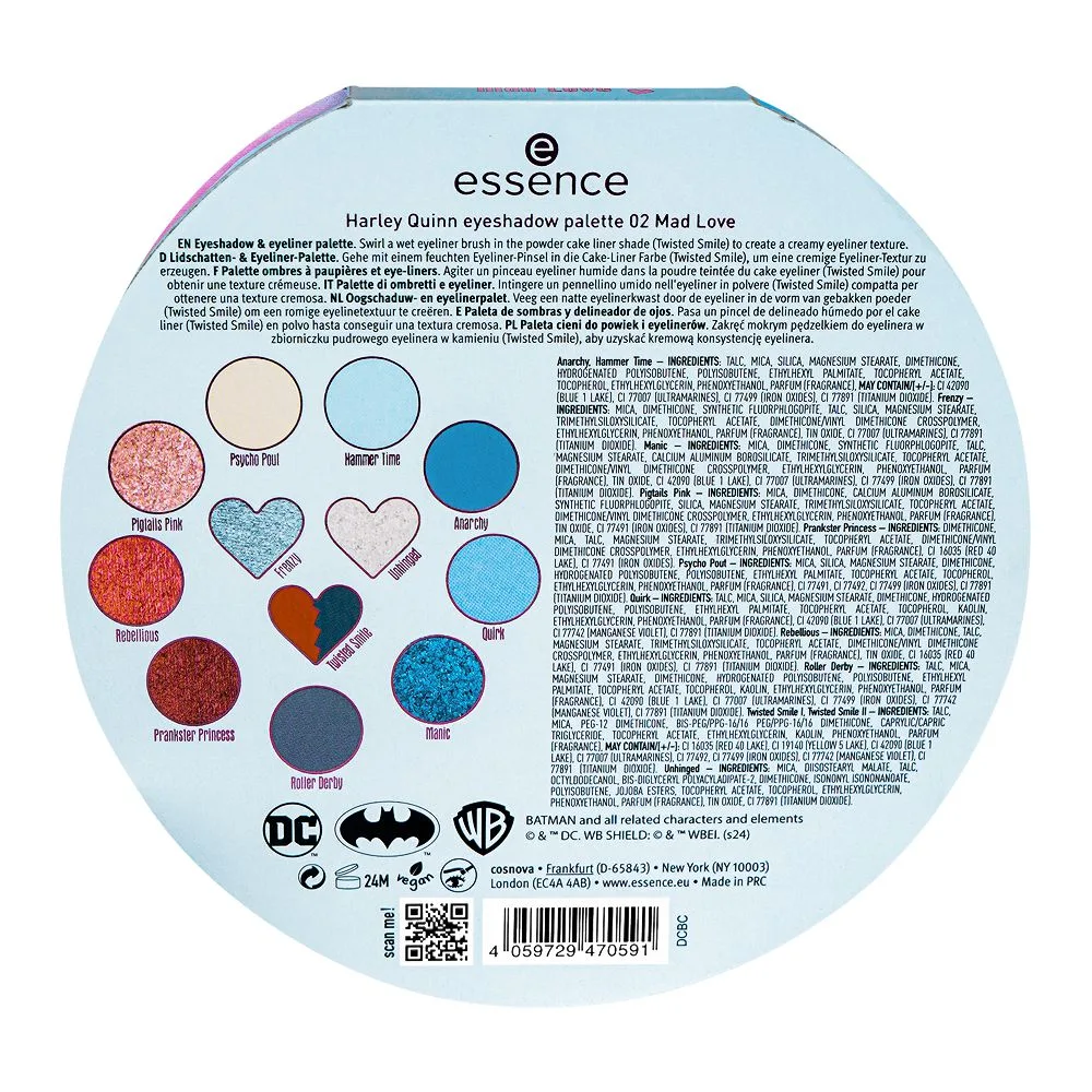 ence Harley Quinn Eyeshadow Palette, 12 Shades, 02 Mad Love shades and color detail