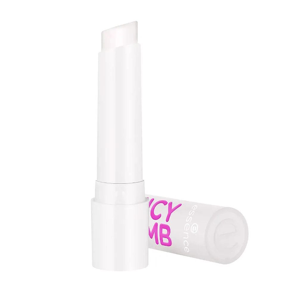 Side view of essence juicy bomb glossy butter balm, vegan, 06 wake me up before you coco, 2.5g