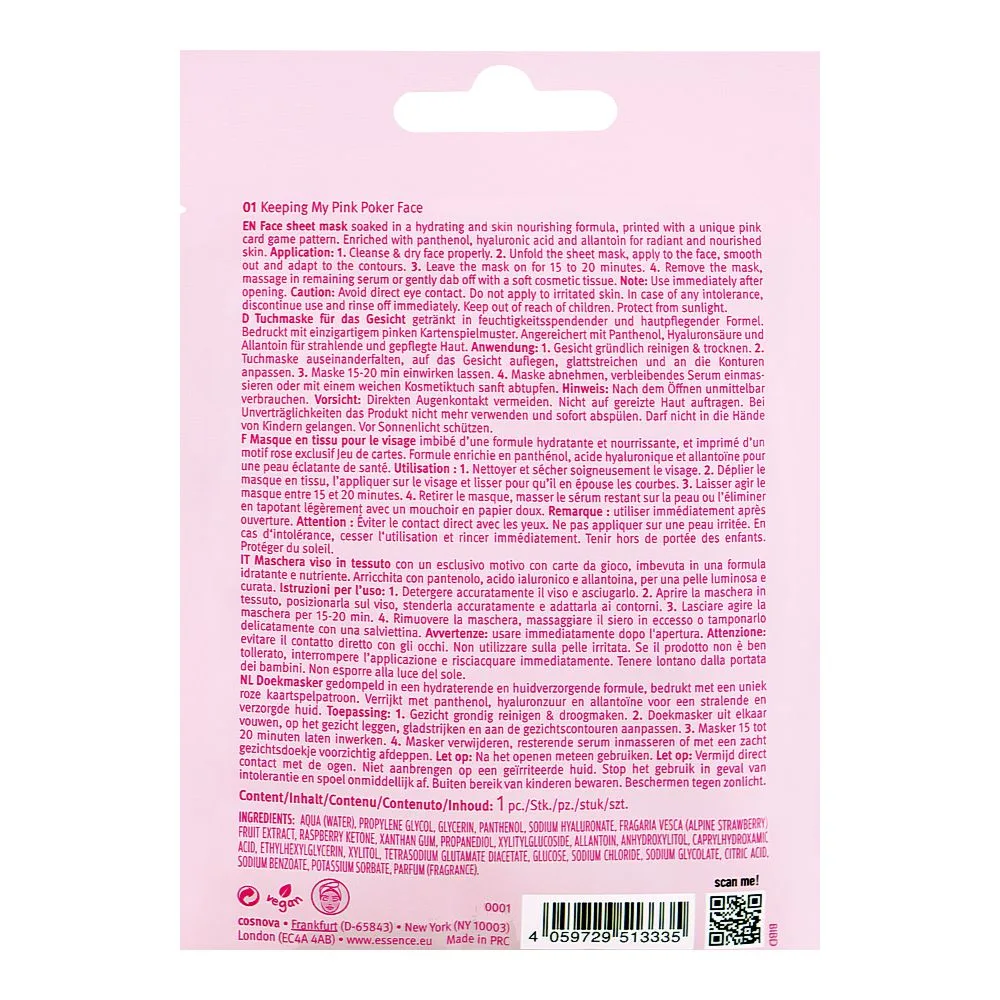 Comfortable casual essence queen of pink face sheet mask, gluten, oil & paraben free, for radiant & nourished skin, 01 keeping my pink poker face