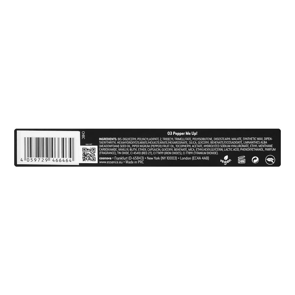Close-up design of essence what the fake extreme plumping lip filler with black pepper oil, hyaluronic acid & vitamin e, 4.2ml, 03 pepper me up