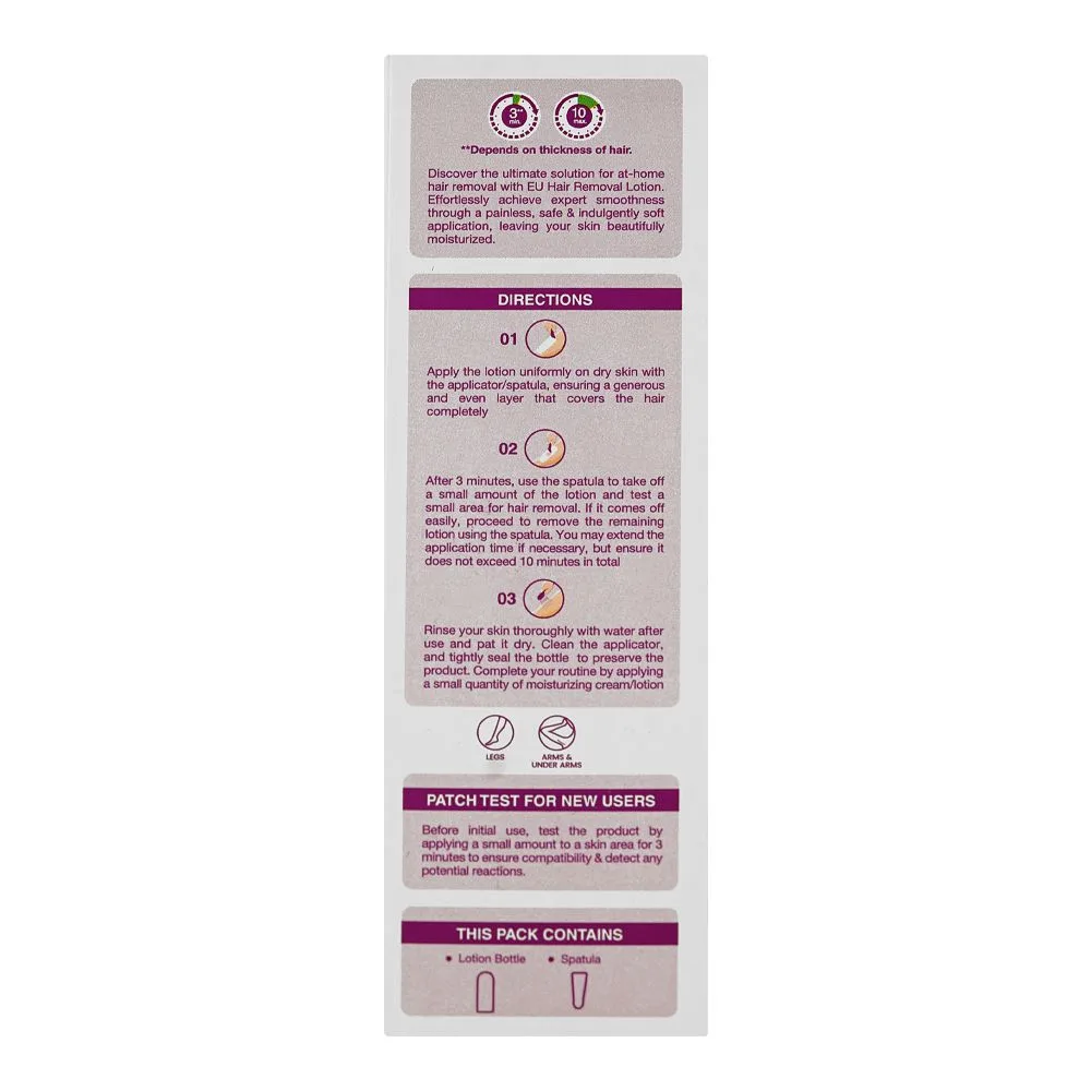 Side view of eu naturals easy hair removal lotion, for all types of skin, 100g