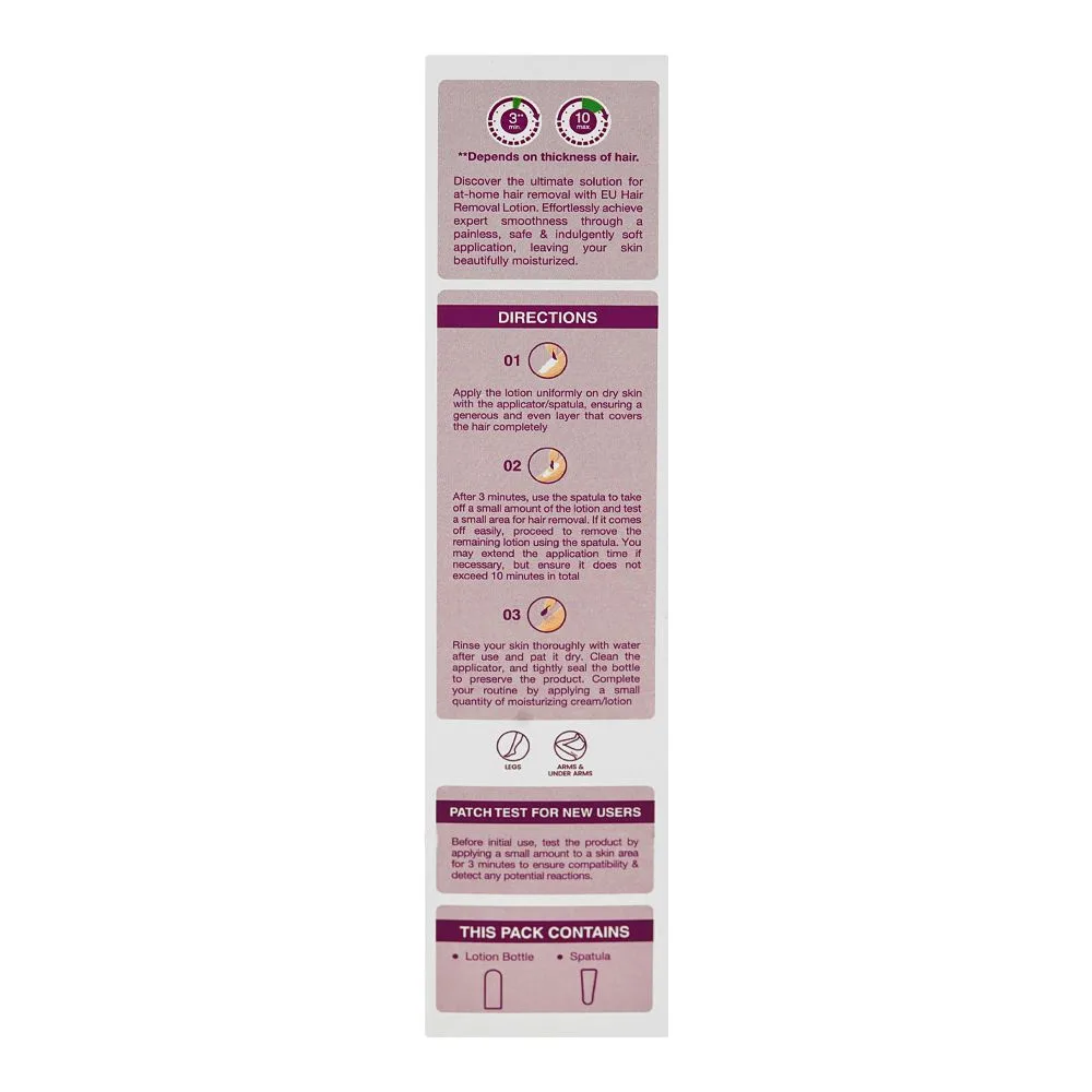 Side view of eu naturals easy hair removal lotion, for all types of skin, 200g