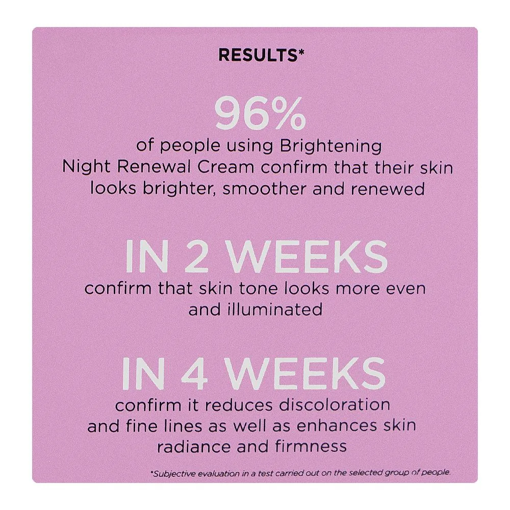 Close-up design of eveline brightening renewal night cream, anti dark spots, for even-toned radiant skin, 50ml