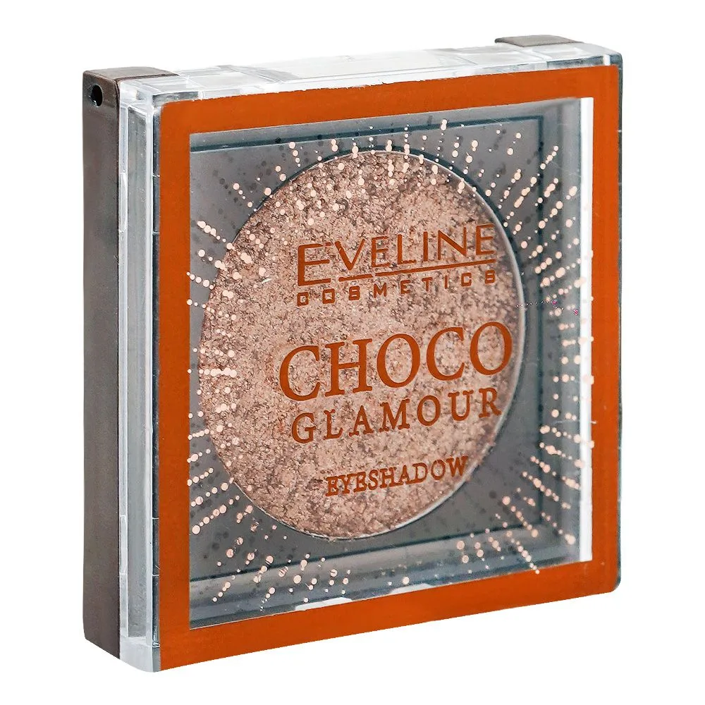 Side view of eveline choco glamour eyeshadow, 01 moon sparkle, 3.5g