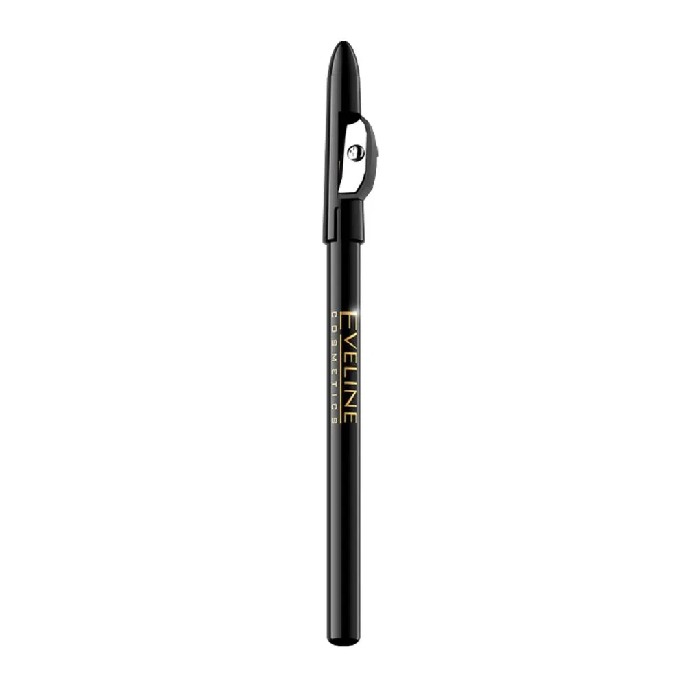 Side view of eveline eyeliner pencil small with sharpener, black