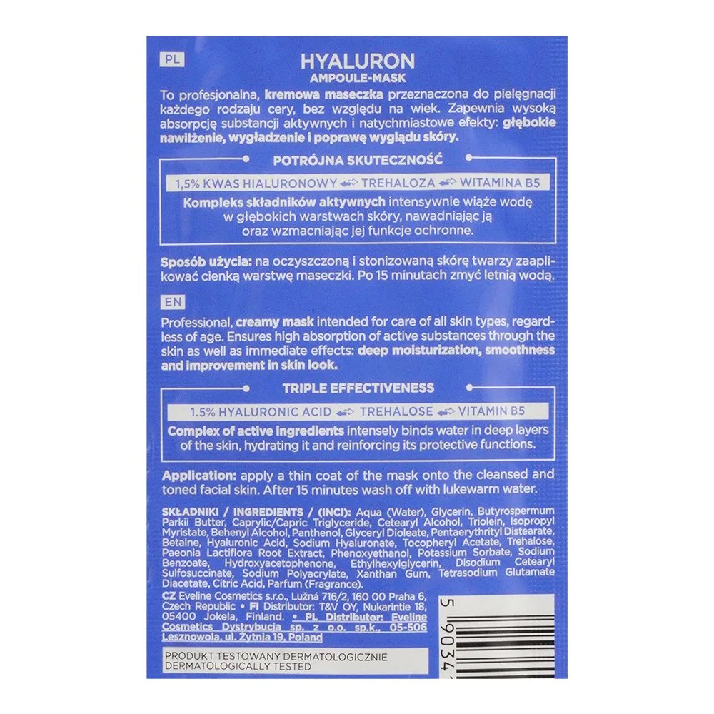 Comfortable casual eveline face therapy professional hyaluron ampoule mask, 8ml