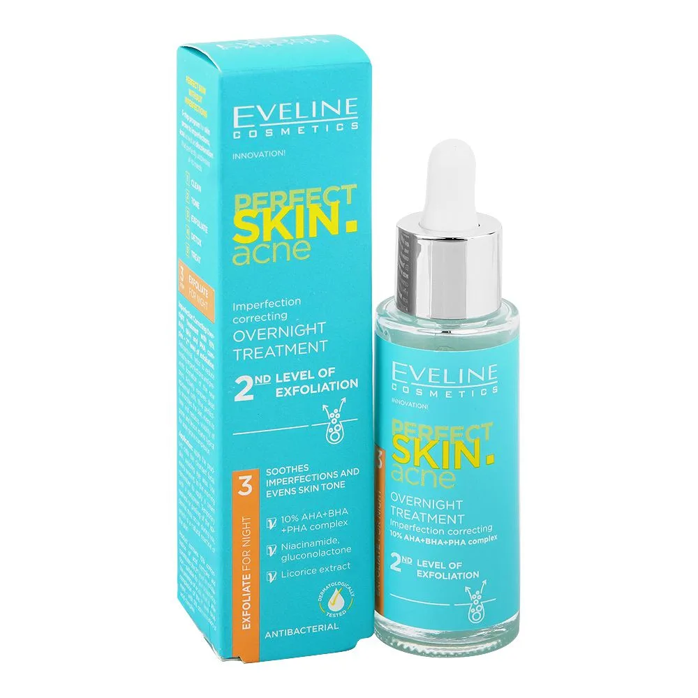 Eveline Perfect Skin Acne Overnight Treatment 2nd Level Of Exfoliation, Niacinamide, Salicylic Acid, For All Types Of Skin, 30ml