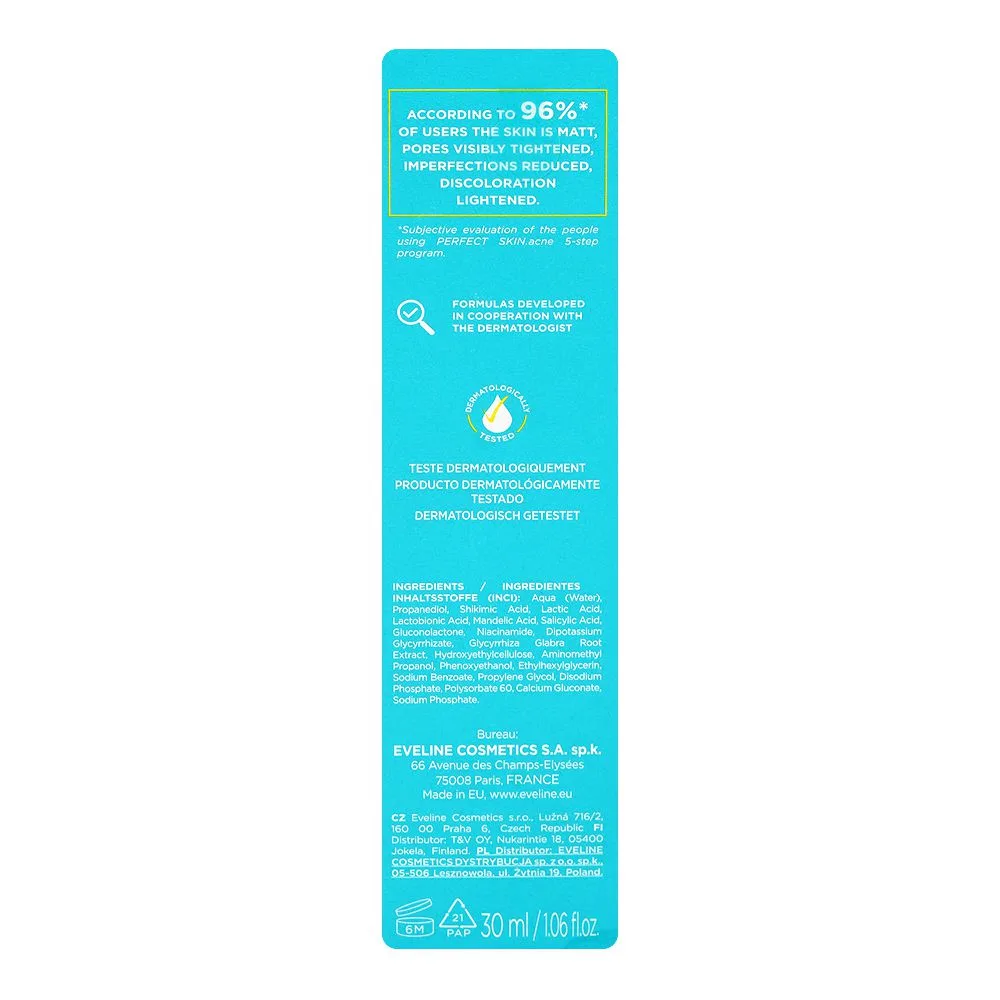 Comfortable casual eveline perfect skin acne overnight treatment 2nd level of exfoliation, niacinamide, salicylic acid, for all types of skin, 30ml