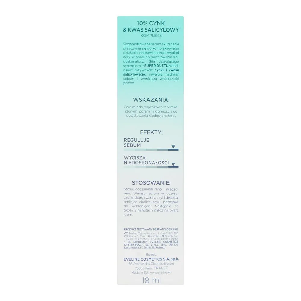 Comfortable casual eveline super duet 10% zinc & salicylic acid complex anti-blemish serum, 18ml