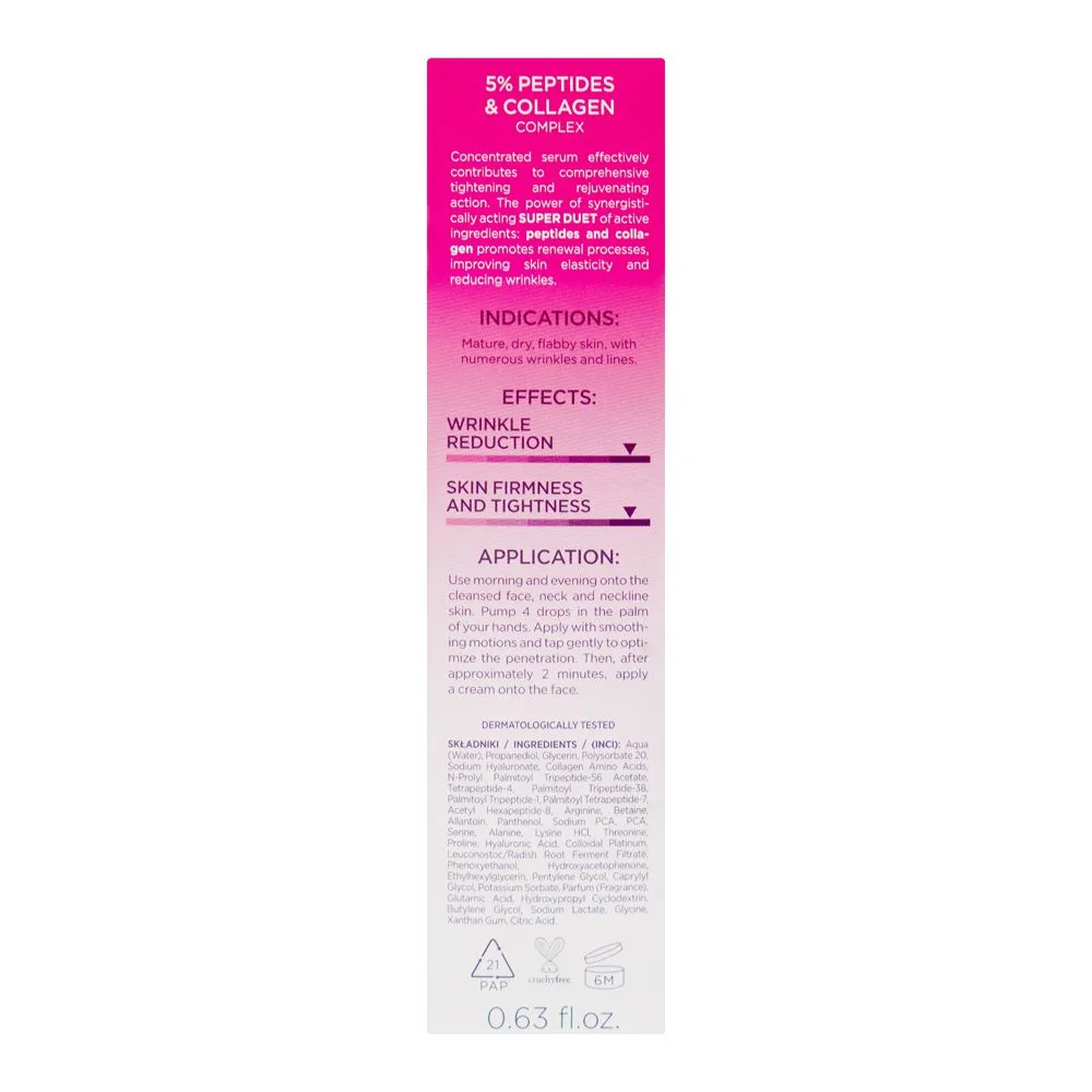 Side view of eveline super duet 5% peptides & collagen complex lifting serum, 18ml