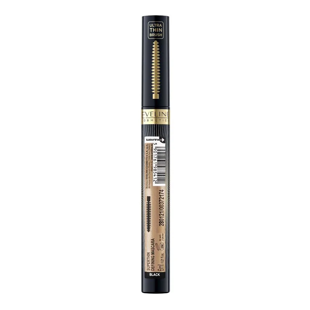 Side view of eveline super thin defining mascara, black