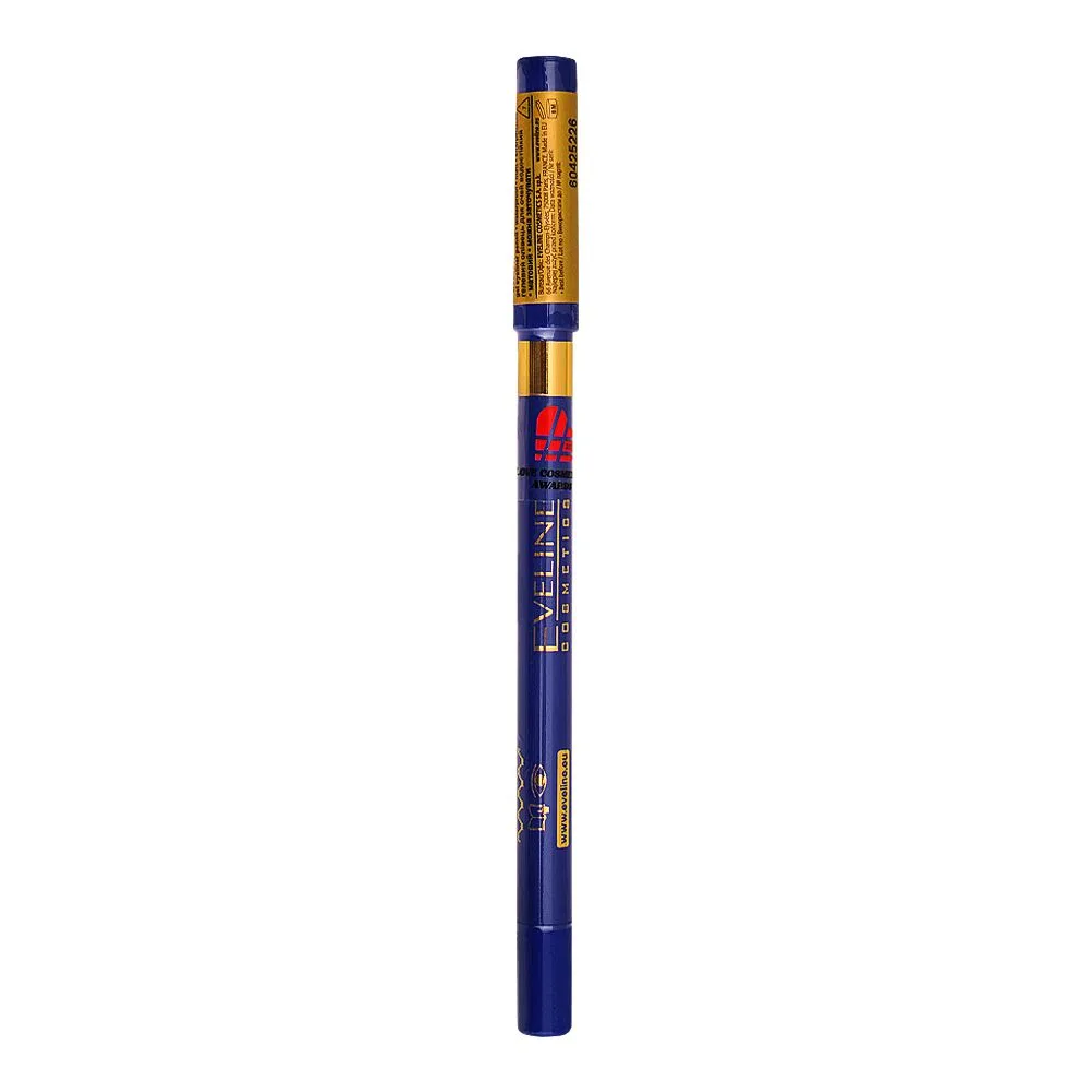Side view of eveline waterproof variete gel eyeliner pencil, 03 blue