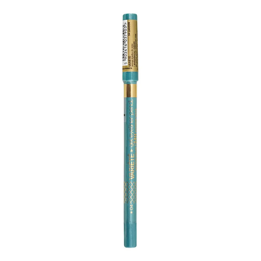 Side view of eveline waterproof variete gel eyeliner pencil, 04 lagoon