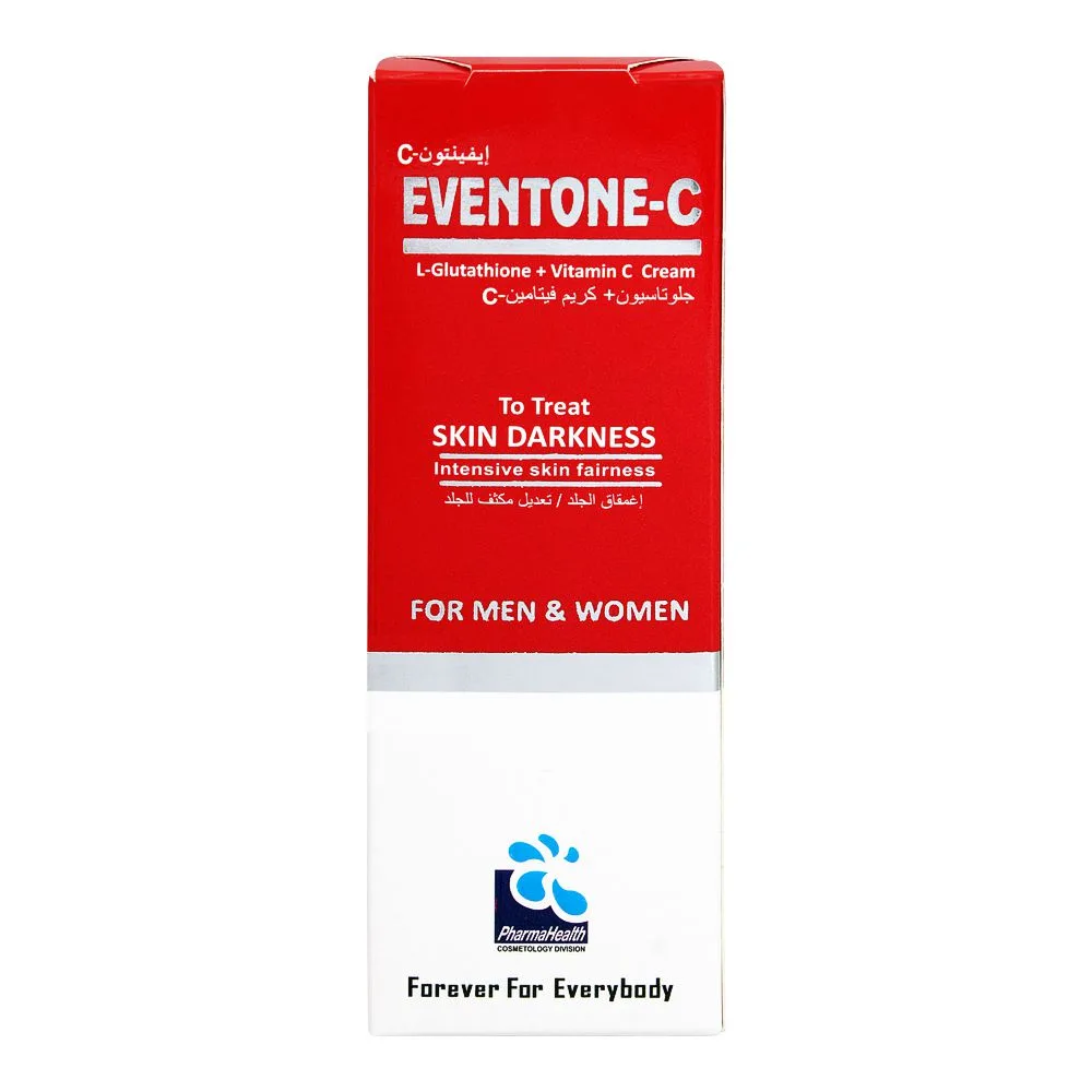 Side view of eventone-c l-glutathione + vitamin c skin darkness treatment cream, 30g