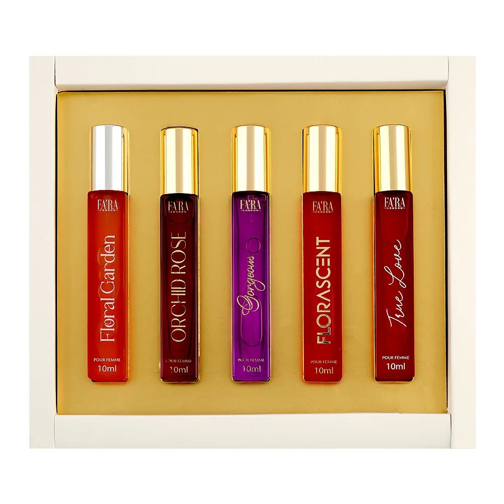 Fa'ra Women Discovery Eau De Parfum Set, For Women, Floral Garden + Florascent + Gorgeous + True Love + Orchid Rose 5 X 10ml