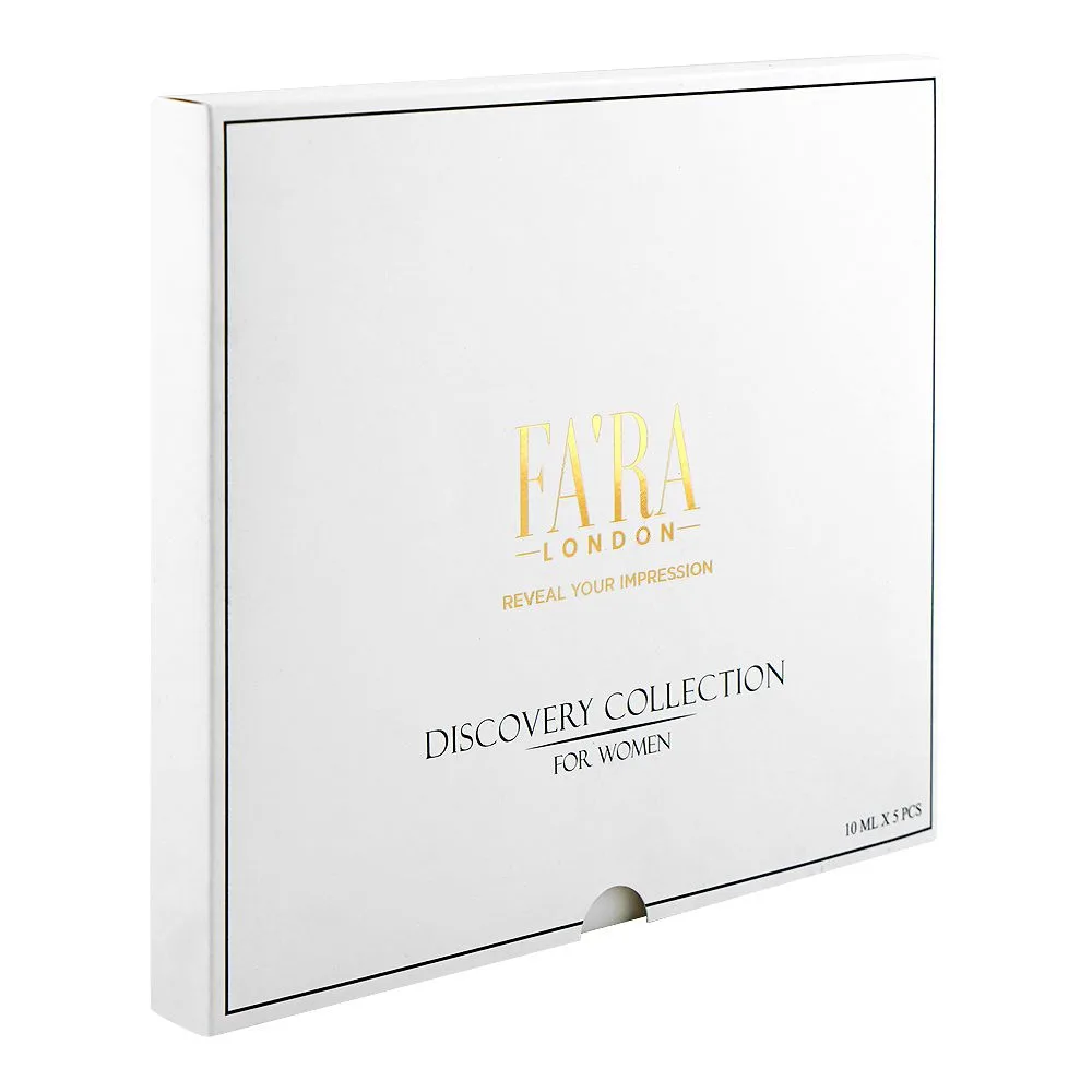 Side view of fa'ra women discovery eau de parfum set, for women, floral garden + florascent + gorgeous + true love + orchid rose 5 x 10ml
