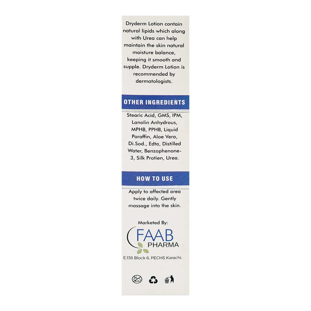 Side view of faab pharma dryderm lotion, for dry & rough skin, 150ml