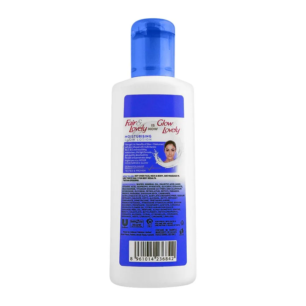 Side view of fair & lovely is now glow & lovely moisturising glow lotion, 100ml