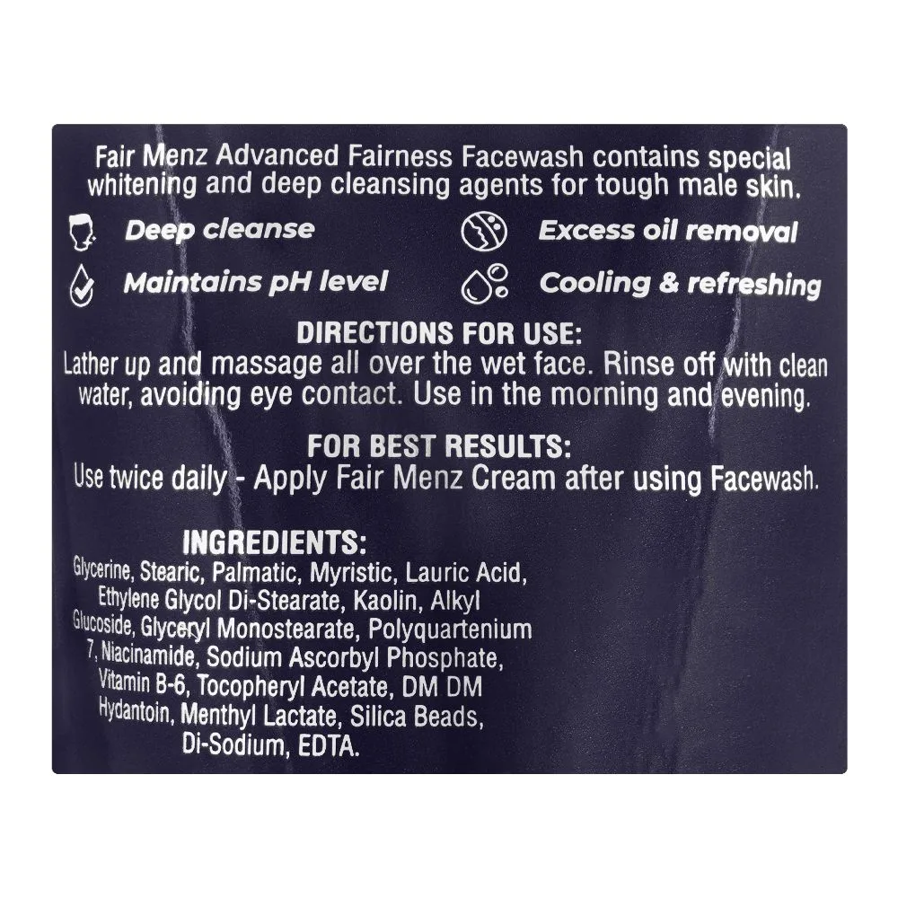Comfortable casual fair menz advanced fairness men's face wash, 110g
