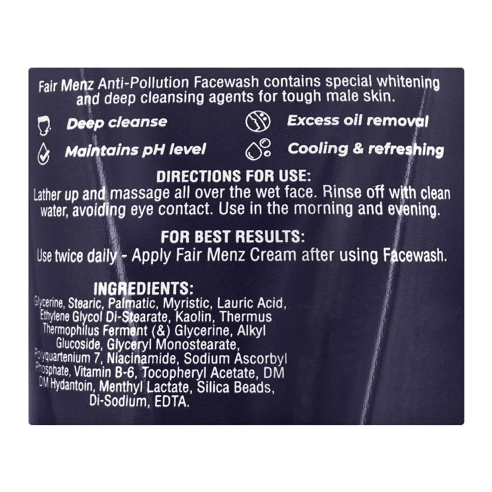 Comfortable casual fair menz anti-pollution men's face wash, 110g