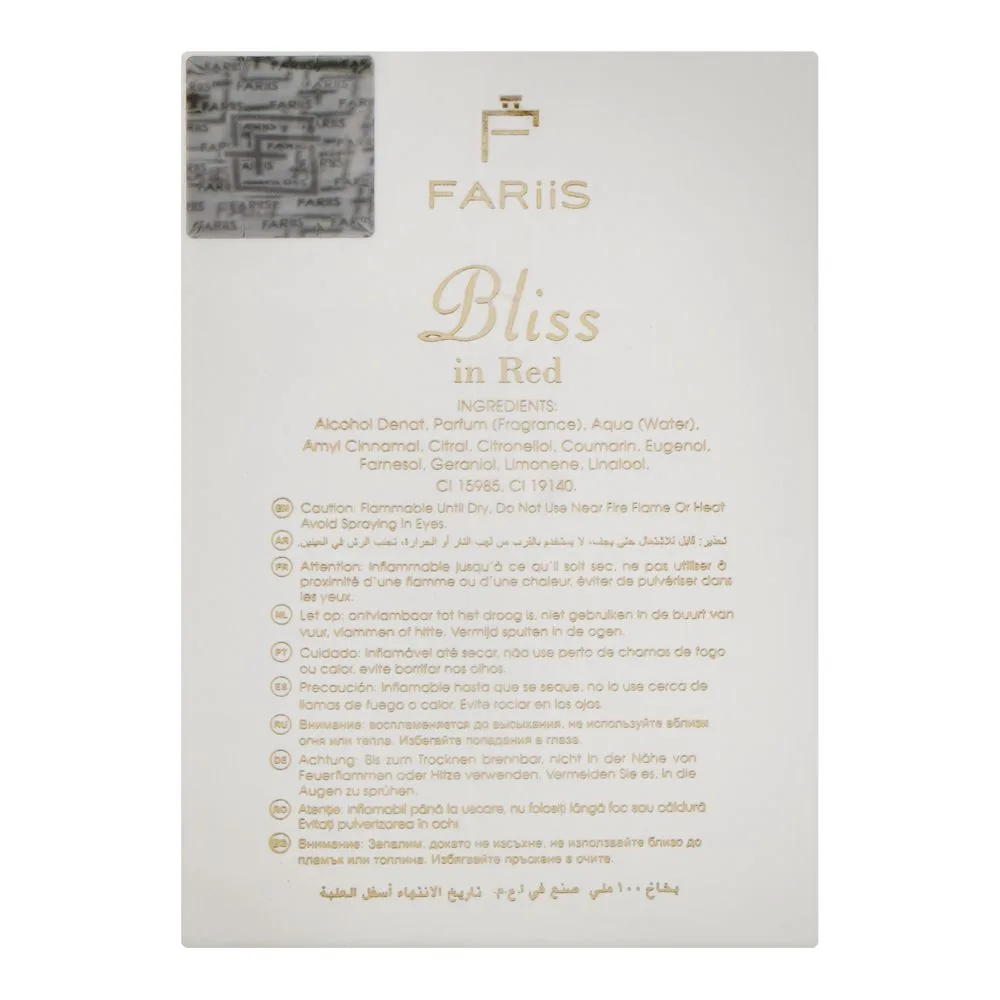 Comfortable casual fariis bliss in red, eau de parfum, for men & women, 100ml