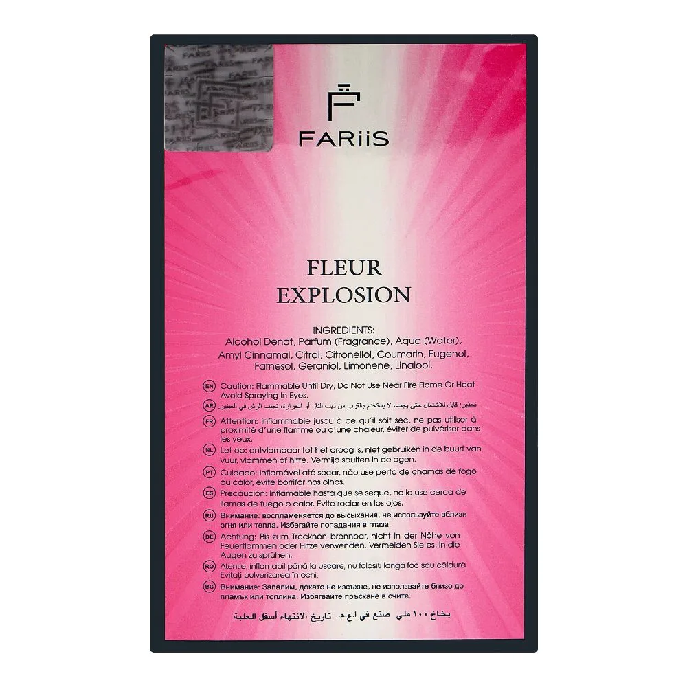 Side view of fariis fleur explosion, eau de parfum, for women, 100ml