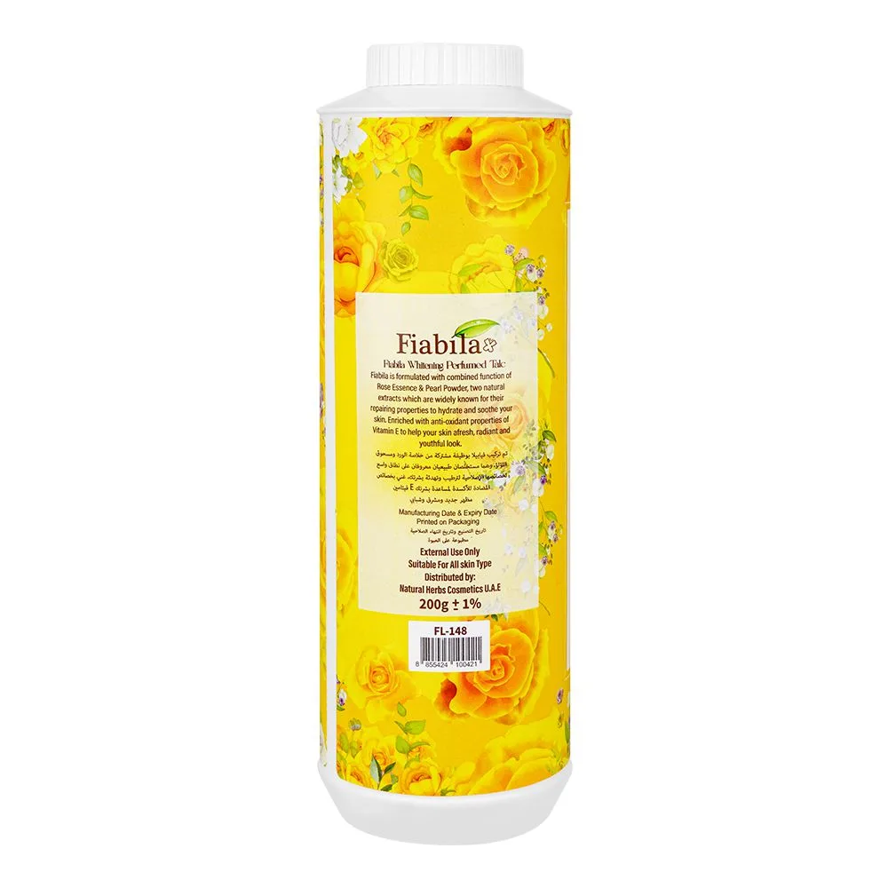 Side view of fiabila allure whitening perfumed talcum powder, 200ml