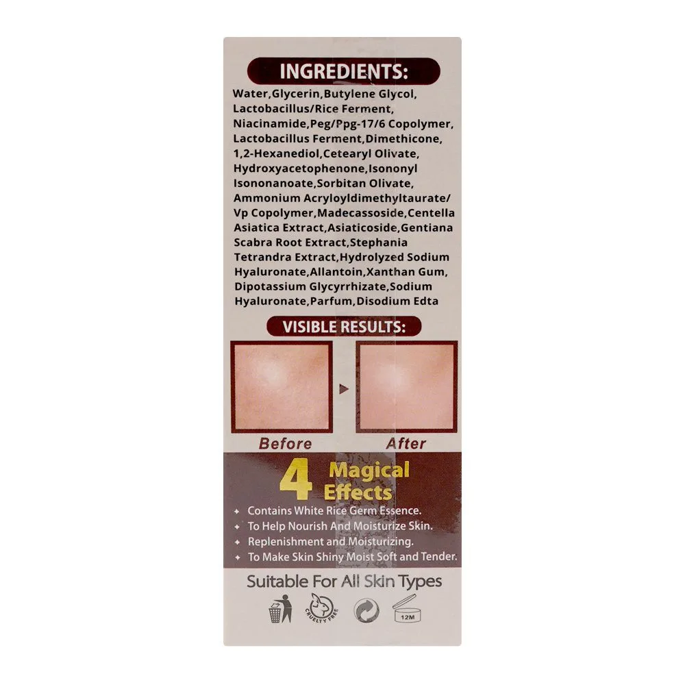 Close-up design of fiabila botanicals moisturizing & brightening rice serum, for all types of skin, 30ml