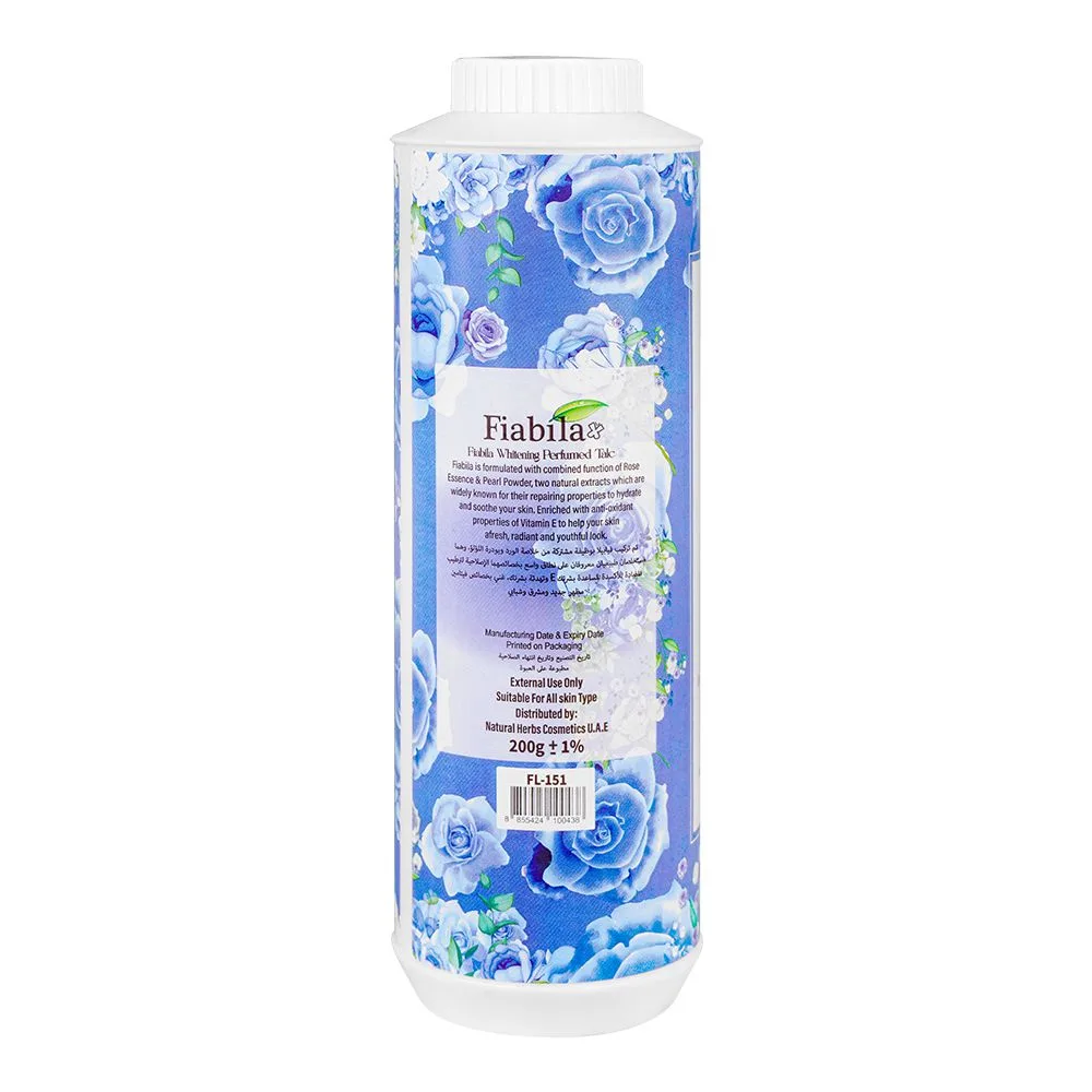 Side view of fiabila fantasy whitening perfumed talcum powder, 200ml