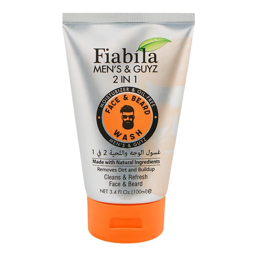 Fiabila Men's & Guys 2-In-1 Face & Beard Wash, Argan Oil, Shea Butter, 100ml