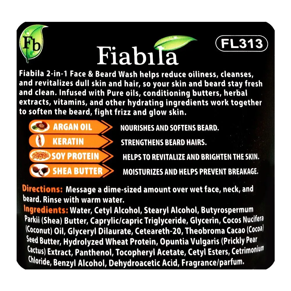 Comfortable casual fiabila men's & guys 2-in-1 face & beard wash, argan oil, shea butter, 100ml