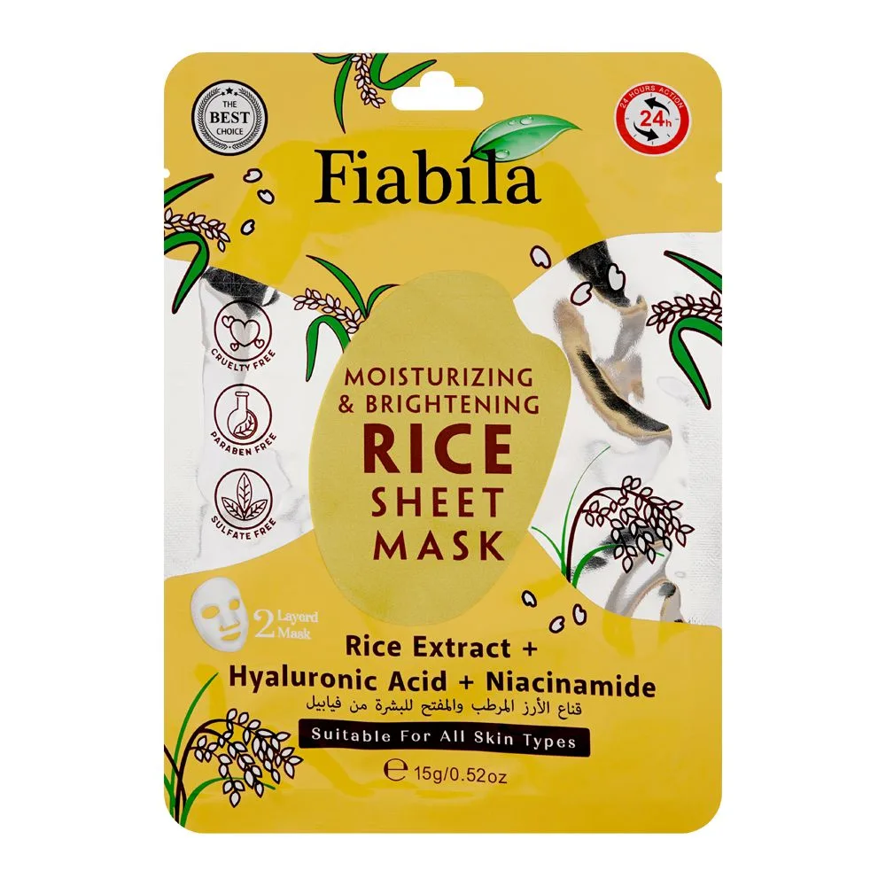 Fiabila Rice Extract + Hyaluronic Acid + Niacinamide Sheet Mask, For All Types Of Skin, 15g