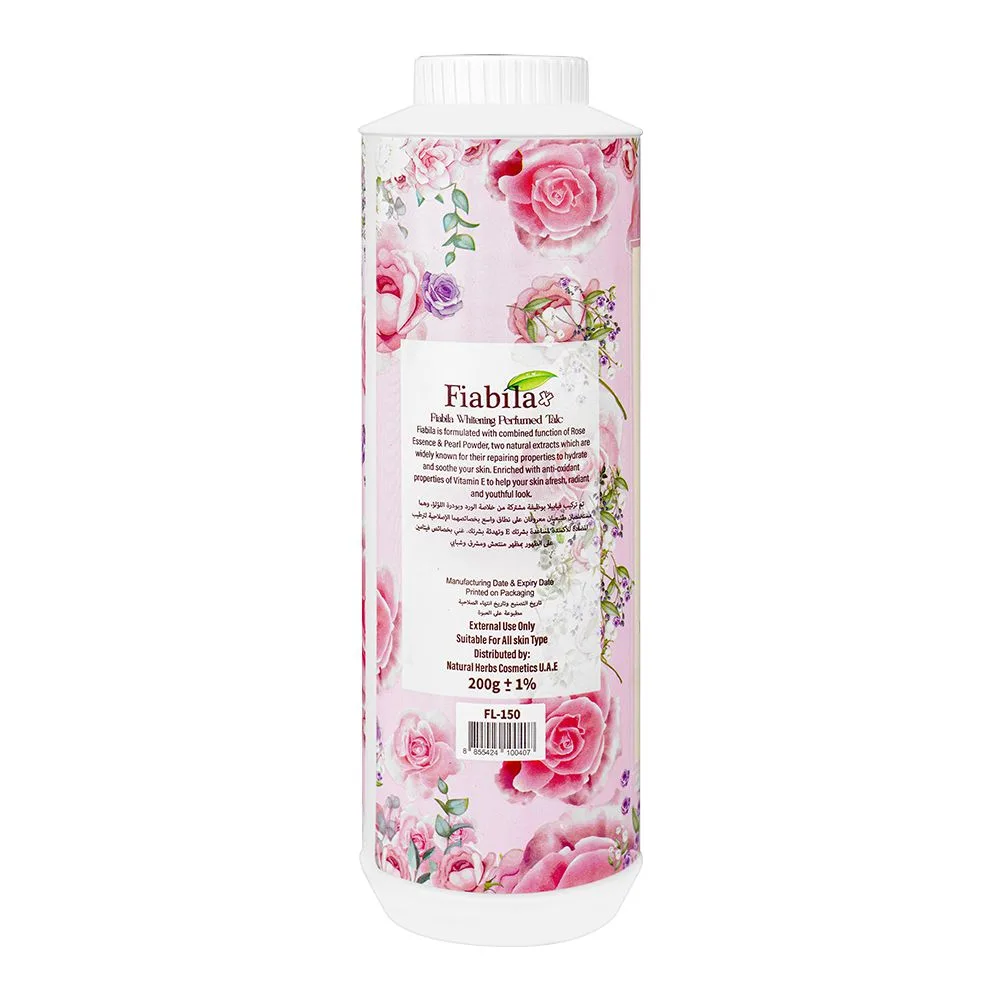 Side view of fiabila romance whitening perfumed talcum powder, 200ml