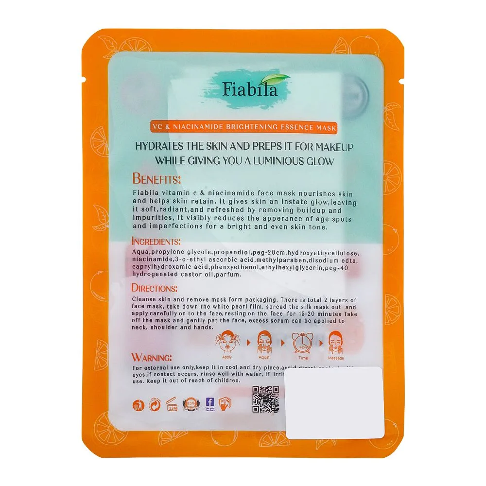 Side view of fiabila vitamin c brightening & glow sheet face mask, 25g