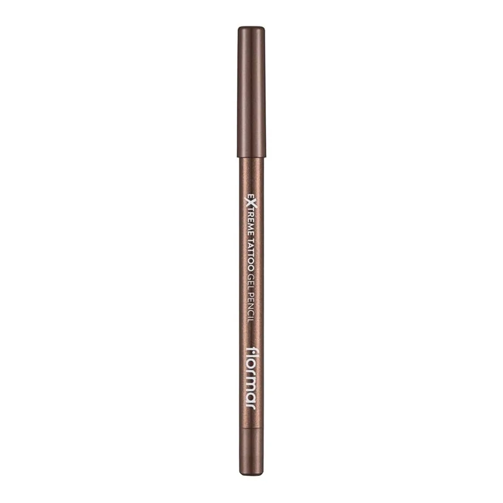 Side view of flormar extreme tattoo gel pencil, glitzy brown, 01
