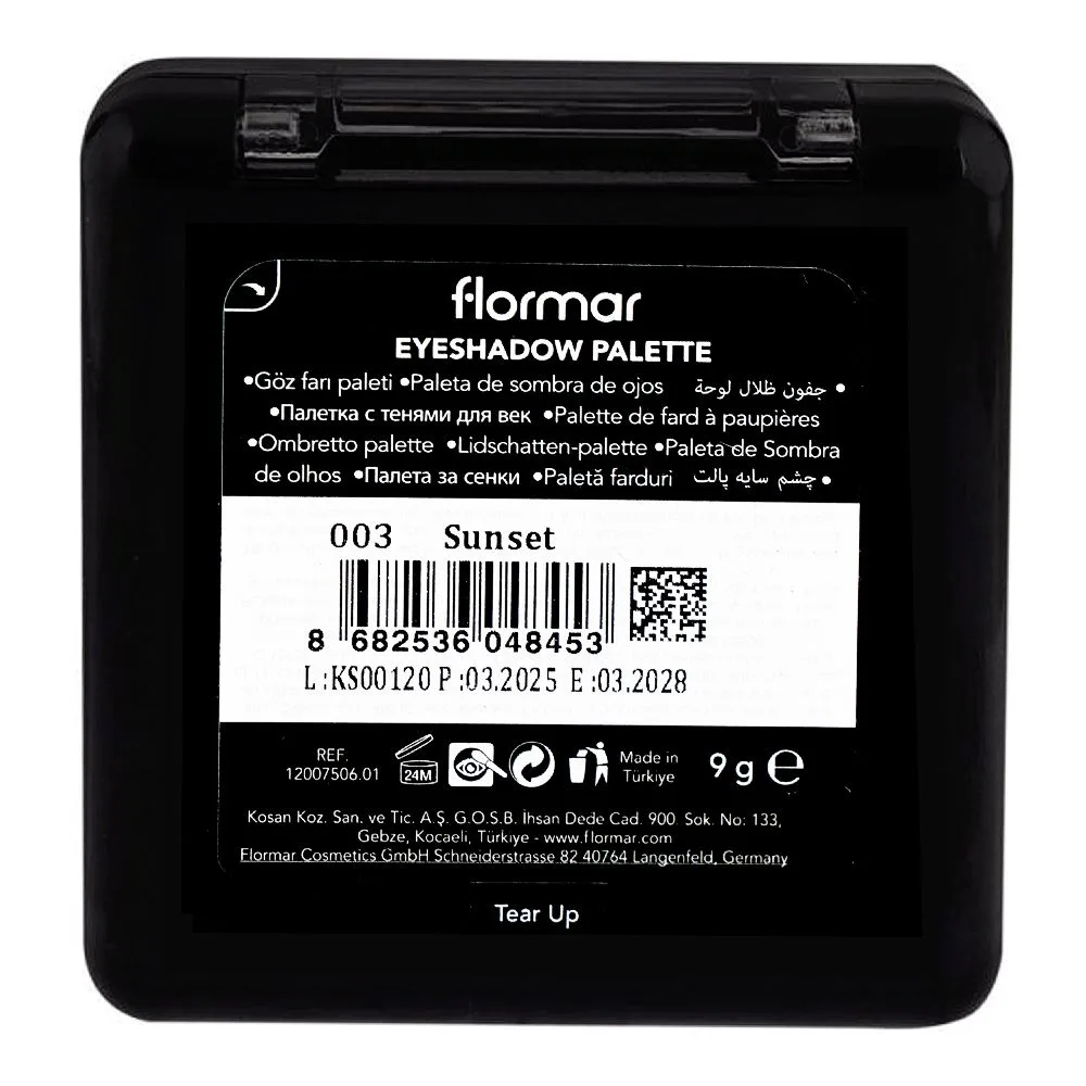 Flormar Eye Shadow Palette, 003 Sunset 9-Pack shades and color detail