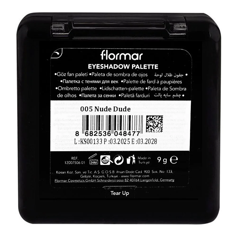 Flormar Eye Shadow Palette, 005 Nude Dude 9-Pack shades and color detail
