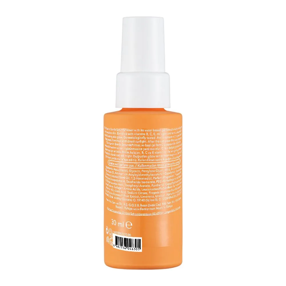 Side view of flormar vitamin bomb face serum & primer, 30ml