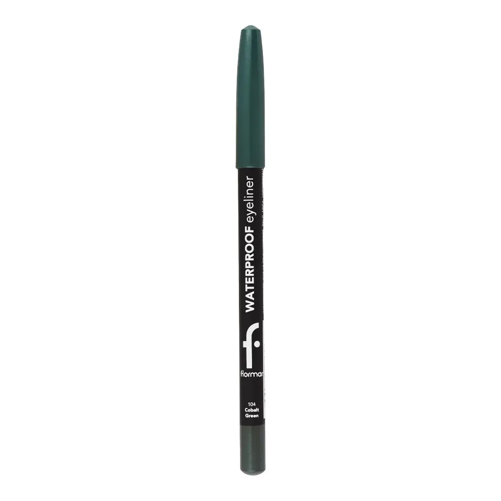 Side view of flormar waterproof eye liner, 104 cobalt, green