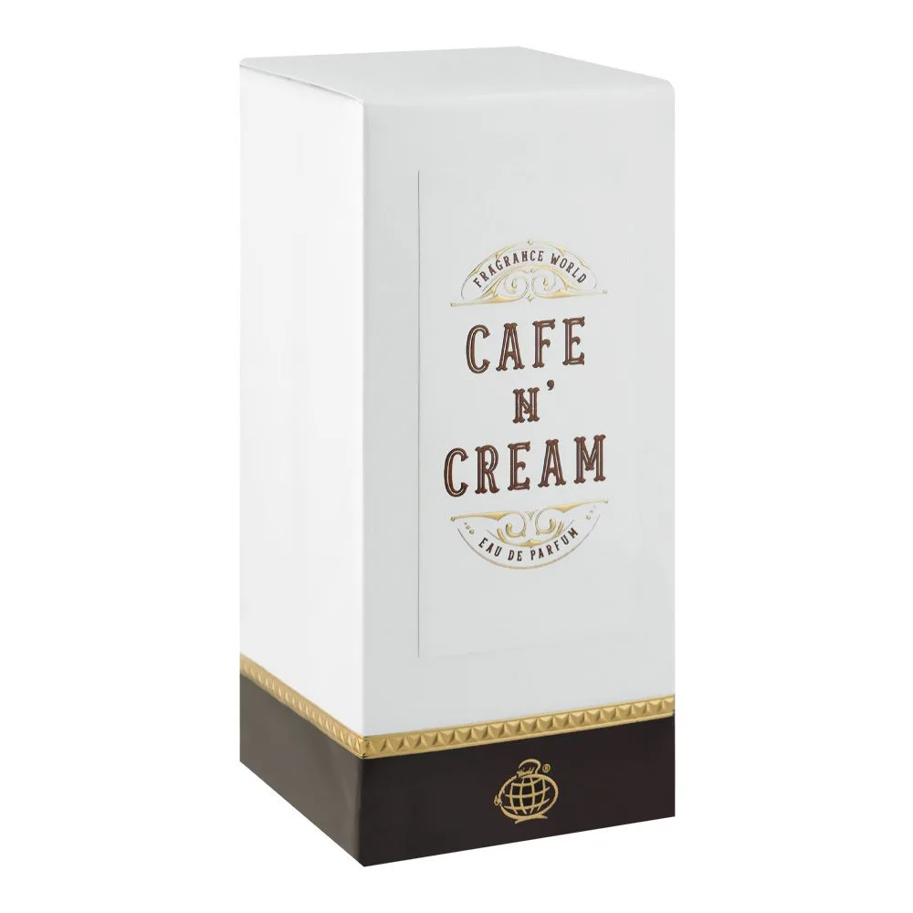 Side view of fragrance world cafe n' cream, eau de parfum, for men & women, 100ml