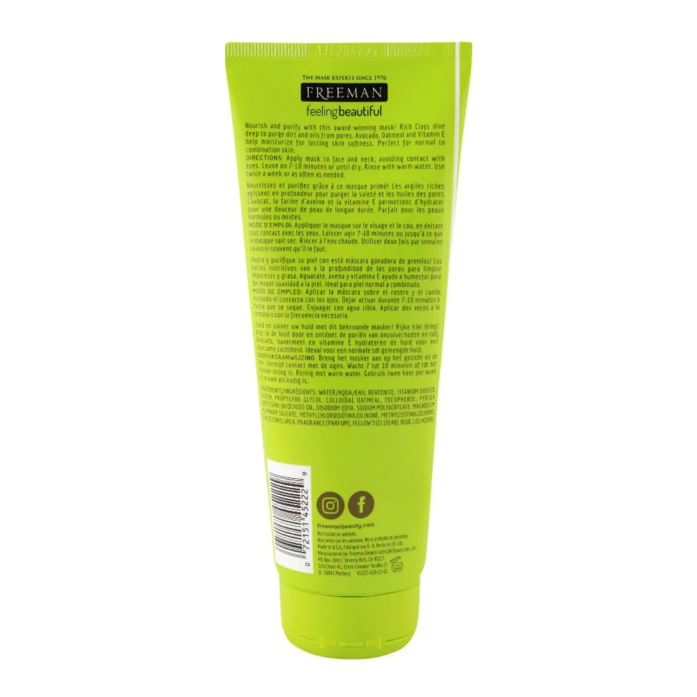 Side view of freeman avocado & oatmeal facial clay mask 175ml