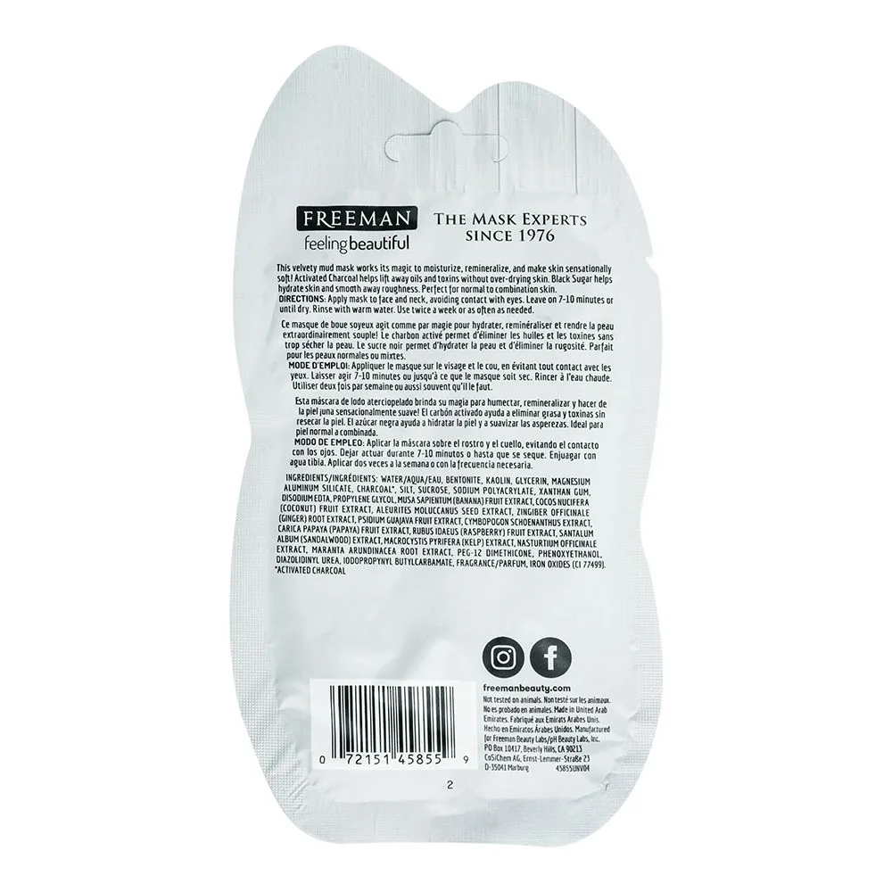 Side view of freeman feeling beautiful detoxifying charcoal + black sugar mud face mask, normal to combo skin, 15ml