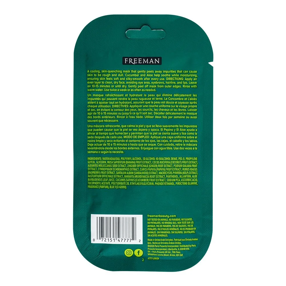 Side view of freeman renewing cucumber refresh peel-off gel face mask, for all skin types, 15ml