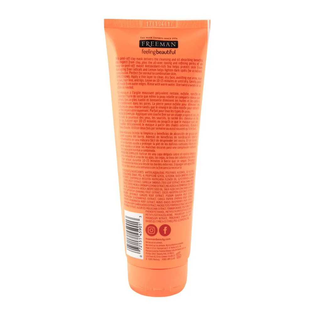 Side view of freeman sweet tea + lemon peel away clay mask 175ml
