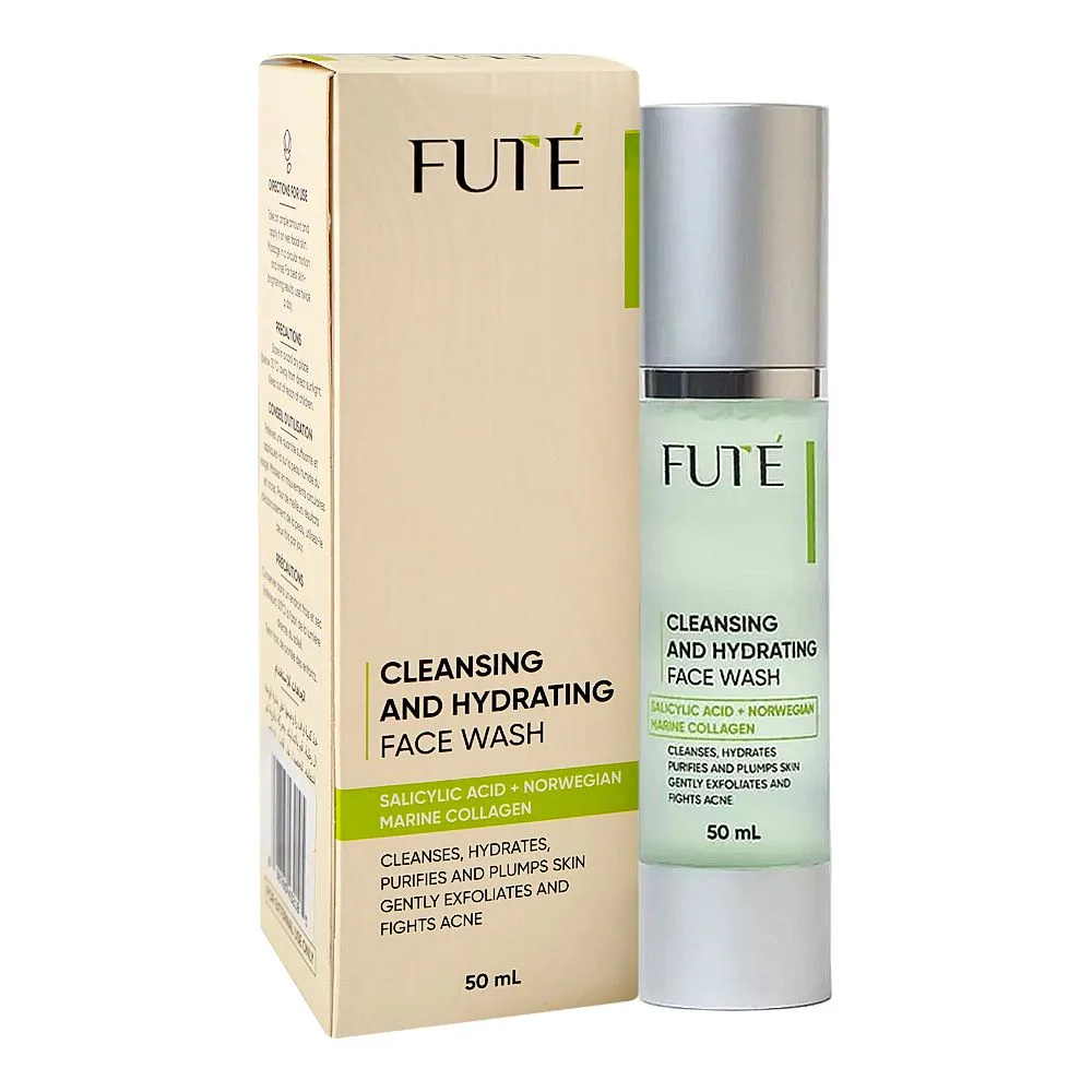 Close-up design of fute cleansing and hydrating face wash, niacinamide, salicylic acid & norwegian marine collagen, for healthier skin, 50ml