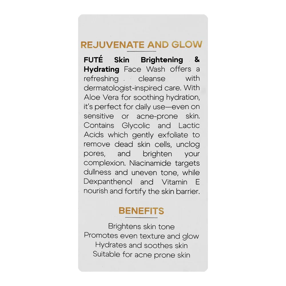 Close-up design of fute intensive skin glowing skin brightening face wash, glycolic acid, lactic acid, niacinamide & vitamin e, for intensive skin glowing, 50ml