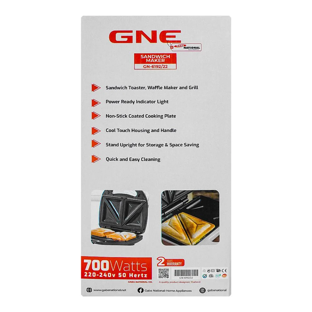 Comfortable casual gaba national sandwich maker 3 steel plates, 700w, gne-6192/22