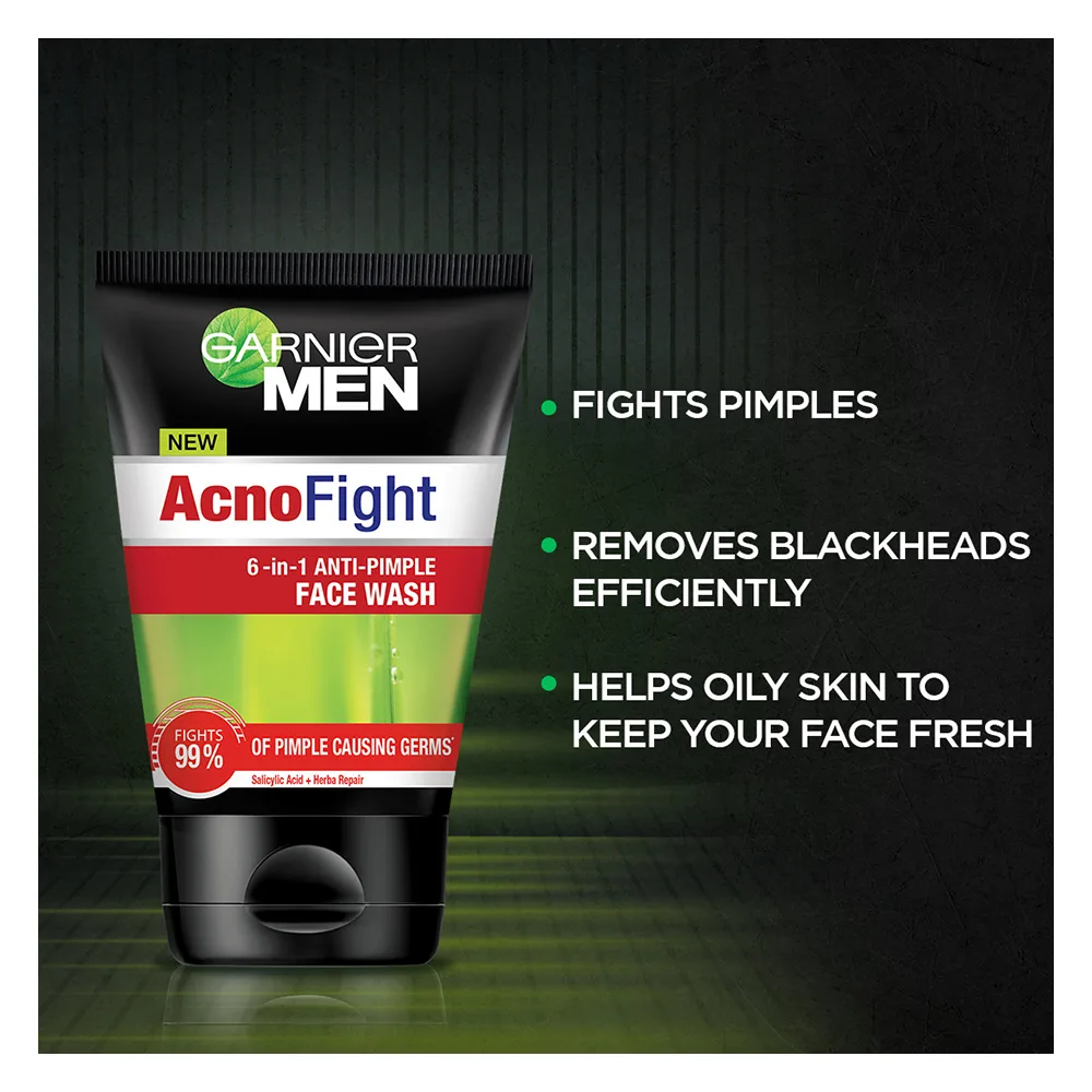 Comfortable casual garnier men acno fight anti-pimple face wash 100ml - suits all skin types, including sensitive and acne-related skin issues